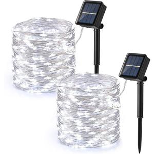 Brizled Outdoor Solar Fairy Lights 2 Pack, Total 132FT 400 LED Solar String Lights, 8 Modes Solar Christmas Lights with Memory Waterproof Outside Twinkle Lights for Indoor Wedding Party Cool White