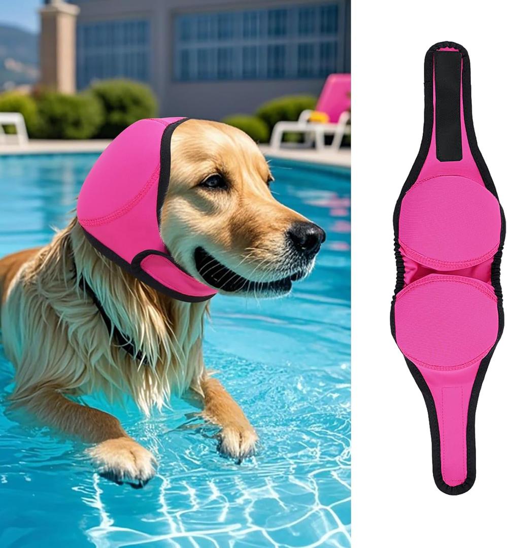 LIANZIMAU Dog Ear Covers for Bath, Swimming & Grooming Water Resistant Dogs Shower Cap Reusable Dog Ear Protection for Noise, Blow Drying Adjustable Ear Wraps for Dogs Bathing Supplies (Large, Magenta)