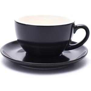 Ceramic Cup and Saucer Cappuccino Latte Art and Manual Brew Coffee (Matte Black, 8.5 oz)