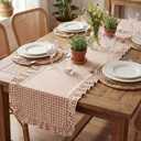 HunnmingRe 1 Pcs Brown Plaid Gingham Ruffle Table Runner 118 x 13.8'' Farmhouse Table Runner 100% Cotton Scalloped Long Dresser Scarves for Mothers Day, Dining Room, Wedding, Kitchen Rustic Home Decor
