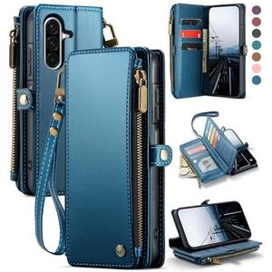 Defencase for Samsung Galaxy A17 5G Case Wallet with RFID Blocking Card Holder for Women and Men, PU Leather Magnetic Snap Flip Zipper Strap Wallet Phone Case for Galaxy A17 5G 6.7", Dark Blue