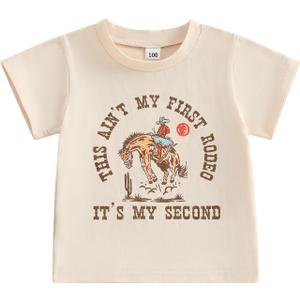Toddler Baby Girl Boy 2nd Birthday Outfit This Ain't My First Rodeo Its My Second Short Sleeve T-Shirt Summer Clothes (Brown)