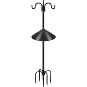 Gtongoko Bird Feeder Pole Squirrel Proof, 108 Inch Double Shepherds Hook for Outdoor with Squirrel Baffles Adjustable Heavy Duty with 5 Prongs Base for Hanging Plants, Bird Feeders, Black