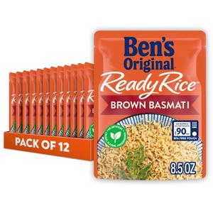 BEN'S ORIGINAL Ready Rice Brown Basmati Rice, Easy Dinner Side, 8.5 oz Pouch (Pack of 12) (EXP 05/31/27)