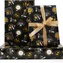 Graduation Gift Wrapping Papers, 6 Sheets Black and Gold FINISH SCHOOL GRAD Champagne Patterns Gift Wrap, 20 x 28inch per Sheet with 1 Roll Gold Ribbon for 2025 Graduation Party Gift Wrap DIY Craft