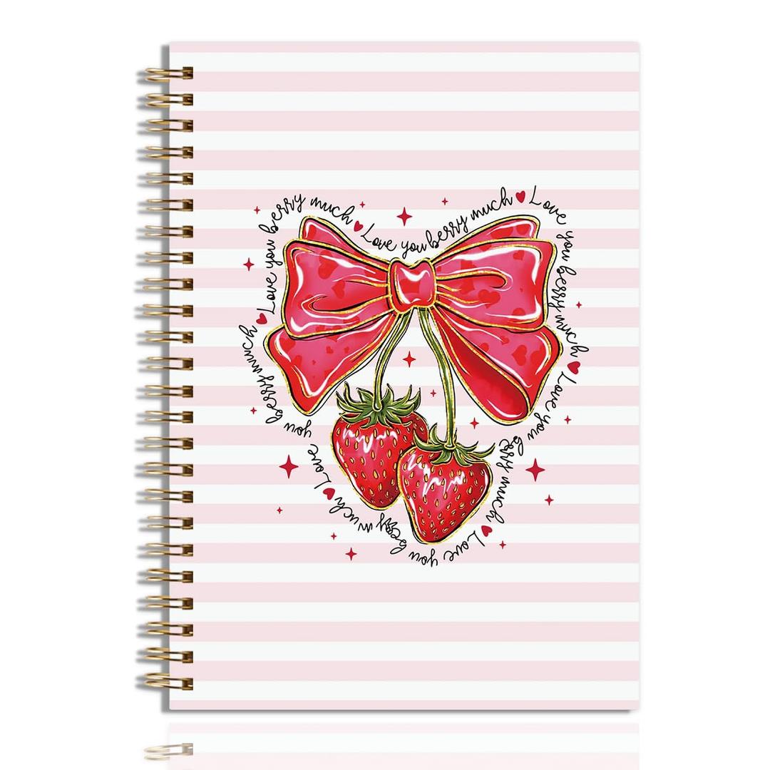 Anycarf Preppy Strawberry Notebook Valentine Coquette Notebook for Journal Work Meeting School Valentines Day Gifts for Her Him
