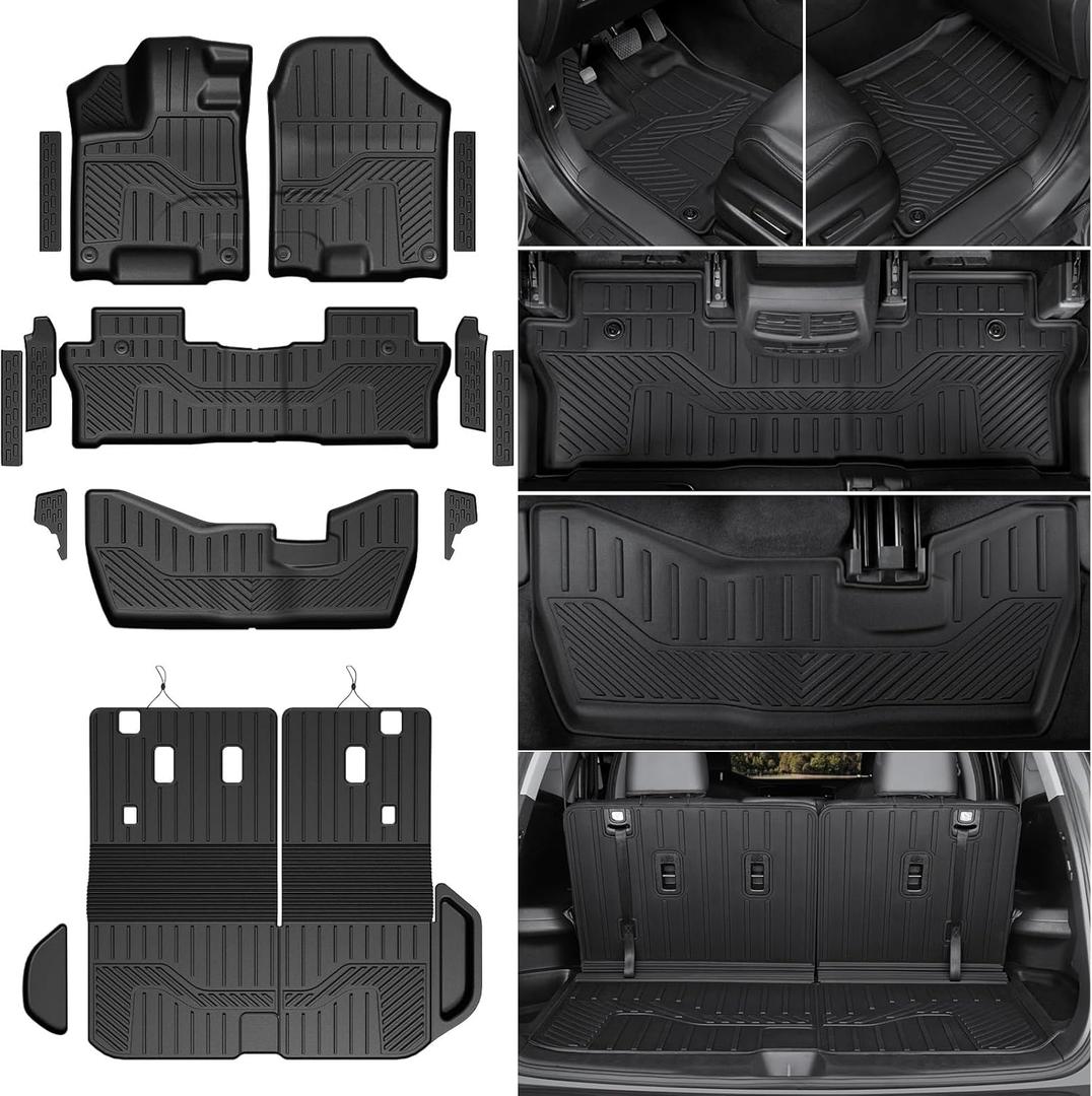 Floor Mats for 2016-2022 Honda Pilot 8 Passengers (No Elite Models), Cargo Mat with Backrest Mat All Weather Protection TPE Car Liner for Honda Pilot Door Sill Guards Accessories