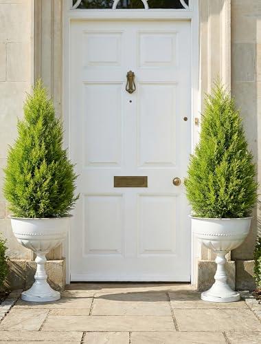 Sziqiqi Garden Metal Urn Planters: 22in Tall Planters for Outdoor Plants Set of 2 with Drainage Holes - White Large Vintage Round Flower Pots for Front Door Porch Patio