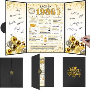 10 x Black Gold 40th Birthday Decorations, Back in 1986 Happy 40th Birthday Guest Book for Men Women, Jumbo Signature Card for 40 Year Old Gifts, Cheers to 40 Years Party Favors