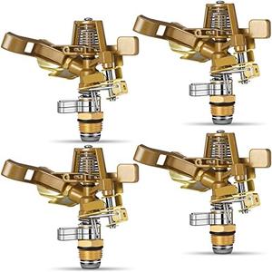 Ferraycle 4 Pieces 1/2 Inch Brass Impact Sprinkler Head with Nozzles Heavy Duty Adjustable 0-360 Degrees Impulse Sprinkler Head Lawn Watering for Yard Irrigation