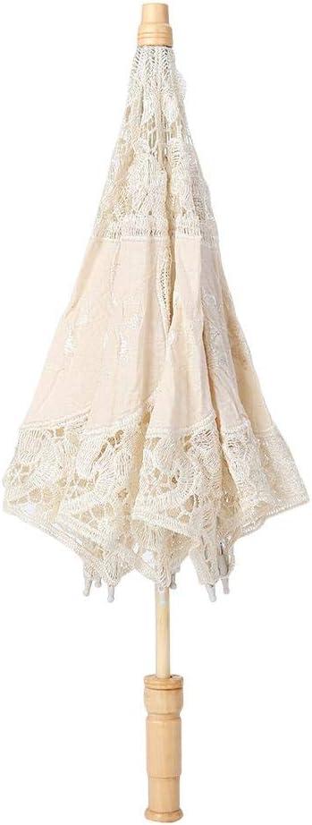 Taidda White Lace Parasol, Bridal Umbrella with Wooden Handle for Women, Girls Wedding, Proms, Photo Shoots - 43cm/16.9 in Beige, One Broken Hinge