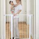 COMOMY 36" Extra Tall Baby Gate for Stairs Doorways, Fits Openings 29.5" to 43.3" Wide, Auto Close Sturdy Safety Dog Gate for House, Pressure Mounted Easy Walk Through Pet Gate with Door, White