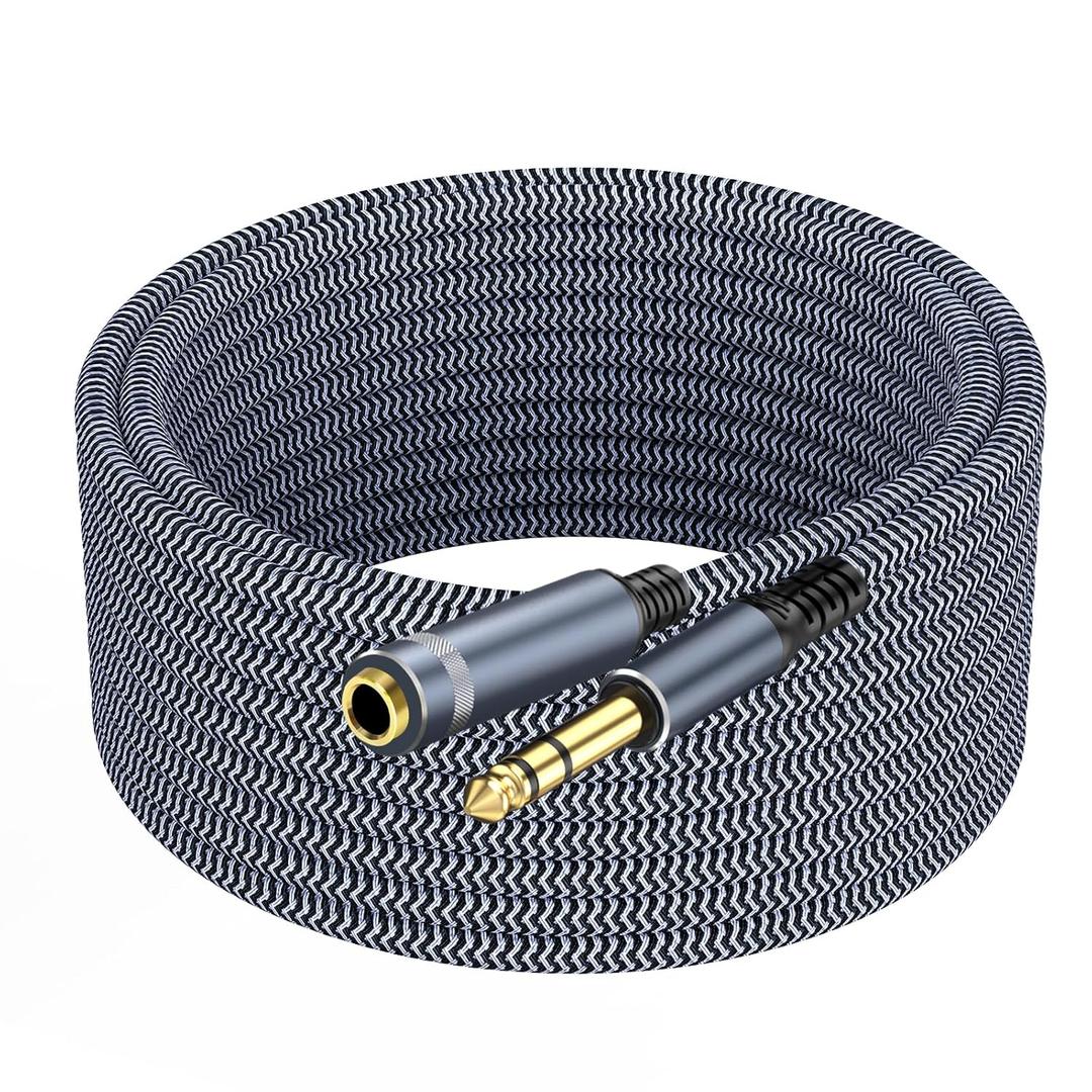 1/4 inch Extension Cable 20ft, 1/4" inch Male to Female Stereo Guitar Extension Cable (Grey)
