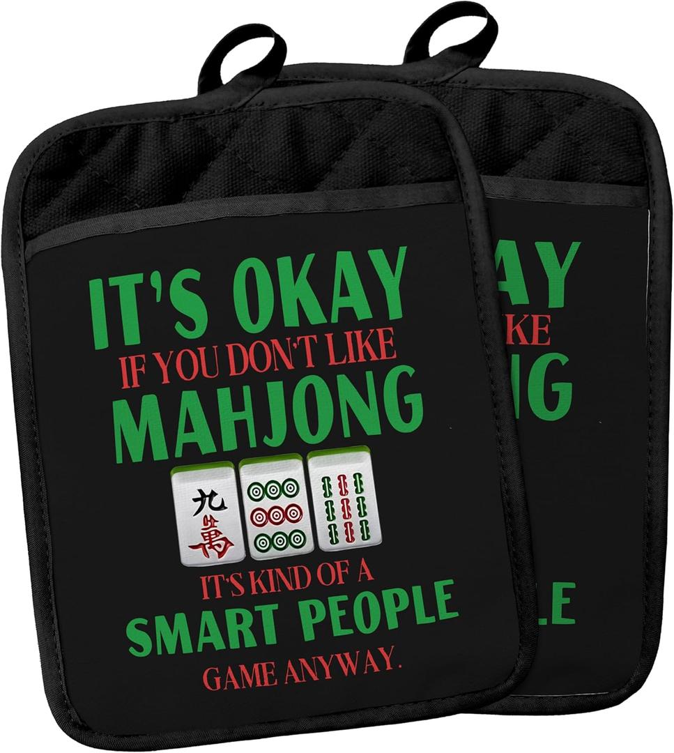 2 x Mahjong Gifts Pot Holders for Kitchen，Mahjong Gifts for Women，Funny Oven Mitts,Cute Pot Holders,Funny Kitchen Decor,Potholder(Color-02)