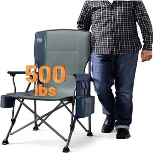 TIMBER RIDGE Oversized Folding Camping Chair High Back Heavy Duty for Adults Support up to 500lbs with Cup Holder, Side Pocket Cooler Bag (Blue)