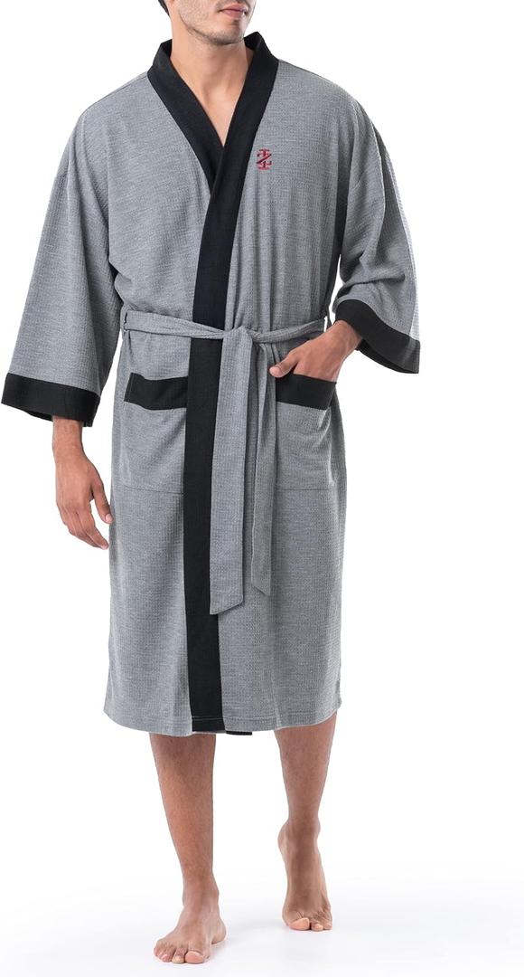 IZOD Men's Waffle Knit Kimono Robe, Heather Grey, One Size
