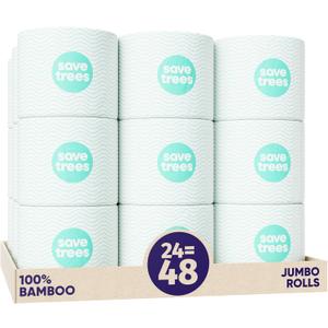 Save Trees Bamboo Toilet Paper -24 Rolls Of Septic Safe Organic Toilet Paper 3-ply, 300 Sheets Per Roll - PFAs Free, FSC Certified, Plastic & Chemical Free - For Home, Boat & RV Use