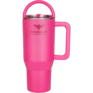 30 oz Tumbler with Handle - Insulated Stainless Steel Coffee Tumbler with Lid and Straw - Leak Proof Travel Mug - Dishwasher Safe - Insulated Cup for Hot & Cold Beverages - Magenta