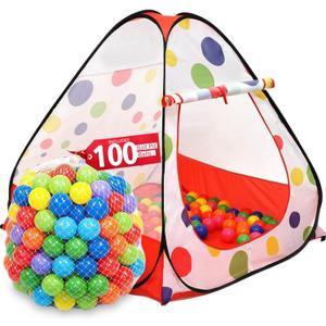 Kids Play Tent with 100 Balls – 39″x39″ Pop-Up Ball Pit Playhouse – Indoor/Outdoor Toy with Mesh Windows & Carry Bag, Small
