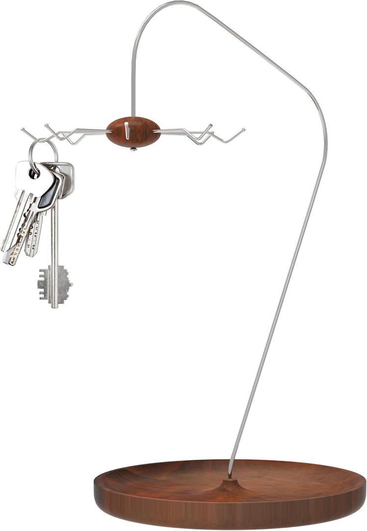 Key Organizer Hanger Tower Stand with Rotatable Hook and Wooden Tray for Rings Earrings Bracelets Storage for Vanity Table Nightstand Desk and Bedroom Dcor - (Retro)