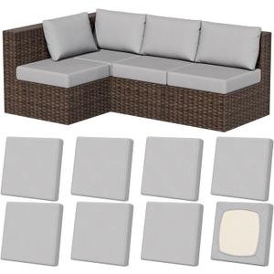 8Pcs Stretch Patio Cushion Covers, Outdoor Couch & Sofa Replacement Slipcovers for Patio Furniture Cushion Covers, Washable Reusable Furniture Protector, Square-Large, Air-Grey