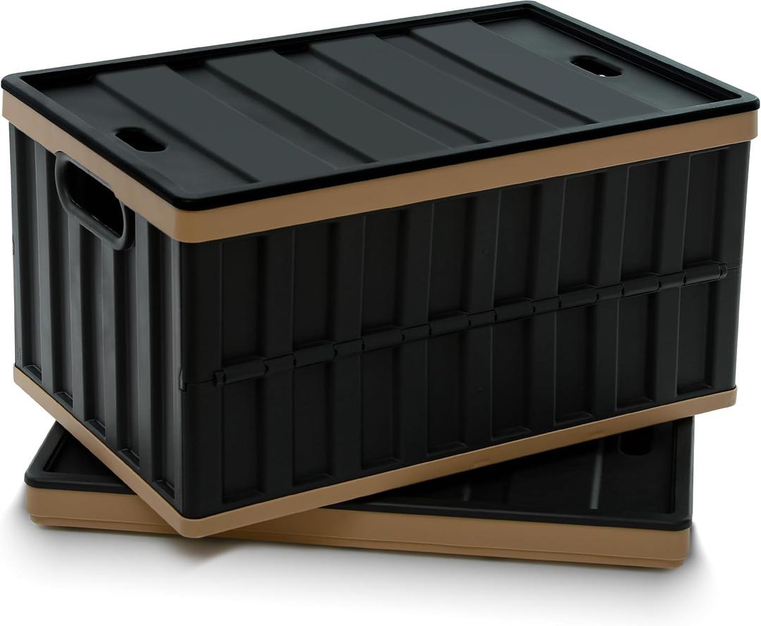 Citylife 64L Collapsible Storage Bins with Lids Plastic Storage Containers for Organizing Stackable Storage Box Large Heavy Duty Utility Crates, 2 Packs