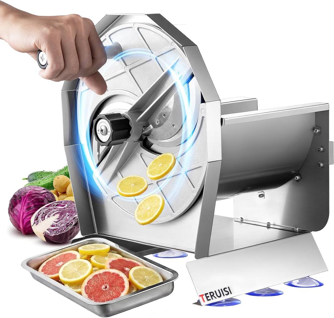 Manual Vegetable Fruit Slicer, Commercial Vegetable Cutter with 0-0.5"/0-13mm Thickness Adjustable, Stainless Steel Veggie Food Slicing Machine for Potatoes Lemons Tomatoes Onions,110V