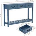 ChooChoo Console Table with 3 Drawers, Rustic Entryway Table, Narrow Long Sofa Table for Living Room, Hallway, Behind Couch, Blue, 11.81"D x 47.24"W x 31.3"H