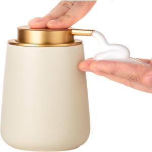 Enra Foaming Soap Dispenser,12 oz BModern Foam Soap Dispenser with Glod Pump for Bathroom,Kitchen with Easy-to-Press Pump (Beige Poam Glod Pump)