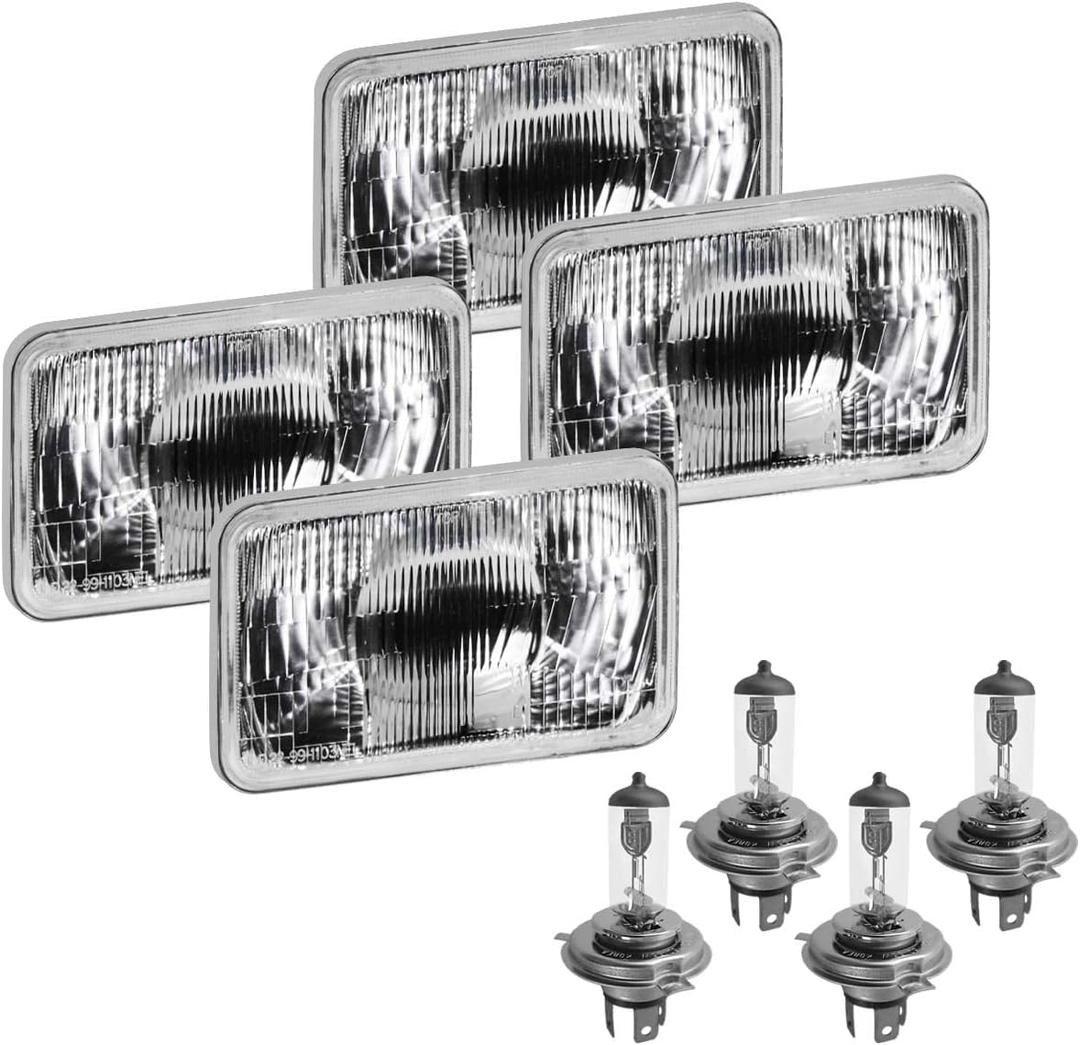 Parts N Go 4x6 Rectangular Plain Conversion Headlights Halogen H4 Bulb Set - H4656, H4651