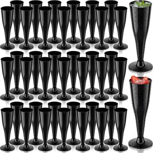 Domensi 40 Pack Black Champagne Flutes Bulk 5 oz Disposable Plastic Champagne Toasting Glasses Elegant Cocktail Cups for Graduation Weddings Bachelorette 2026 Party Supplies, Reusable