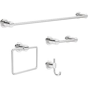 Delta 4-Piece Polished Chrome Bathroom Set Towel Rack, Ring, Toilet Paper Holder, Hook | Nicoli Bath Accessories