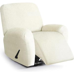 Recliner Chair Covers 4 Piece Stretch Couch Covers Recliner Slipcovers Couch Furniture Protector with Stripe Jacquard Sofa Cover Washable for Pets (Beige) (1 Seater, Begin)