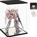 NONEMEY Clear Acrylic Display Case with Remote Control Light for Unicorn Gundam，Dustproof Model Showcase Organizer Box, Display Case for Collectibles (13.7x9.8x21.6inch,35x25x55cm)