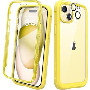 Diaclara Designed for iPhone 15 Case, Full Body Rugged Case with Built-in Touch Sensitive Anti-Scratch Screen Protector, with Camera Lens Protector(Lemon Yellow)