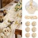 AZY Cheesecloth Table Runner Set with 6 Napkins 120 Inch Gauze Table Runner and Cloth Napkins Set for Dining Table, Wedding, Baby Shower, Birthday Party, Home and Farmhouse Table Decor (Beige)