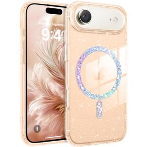 BENTOBEN Magnetic for iPhone Air Case 2025, Clear Crystal Glitter Bling iPhone Air Phone Case [Compatible with MagSafe] Shockproof Sparkly Cute Women Girls Cover for iPhone 17 Air 6.5", Glitter Gold