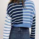 Saodimallsu Womens Striped Cropped Sweater Color Block Zip Up Long Sleeve Mock Neck Loose Pullover Jumpers