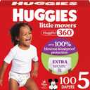 Huggies Size 5 Baby Diapers, Little Movers HuggFit 360° Baby Diapers with 360° Waistband, Size 5 (27+ lbs), 100 Count