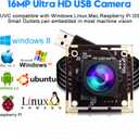 ELP 16 Megapixel USB Camera Module with 75degree No Distortion Lens 3496P 6K Embedded Webcam Board for Computer 16mp CMOS IMX298 USB2.0 Video Raspberry Pi Web PC Camera for 3D printer Bar/QR Code Scan