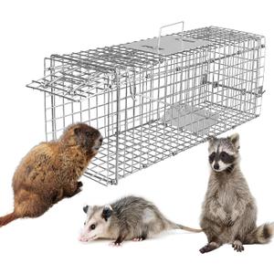 iMounTEK Humane Animal Trap Live Animal Trap Catch Live Animal Rodent Cage Collapsible Galvanized Wire for Kitten Cat Squirrels Rabbits Small Raccoons Groundhogs Armadillos/23.3x7.24x7.72inches (Silver)