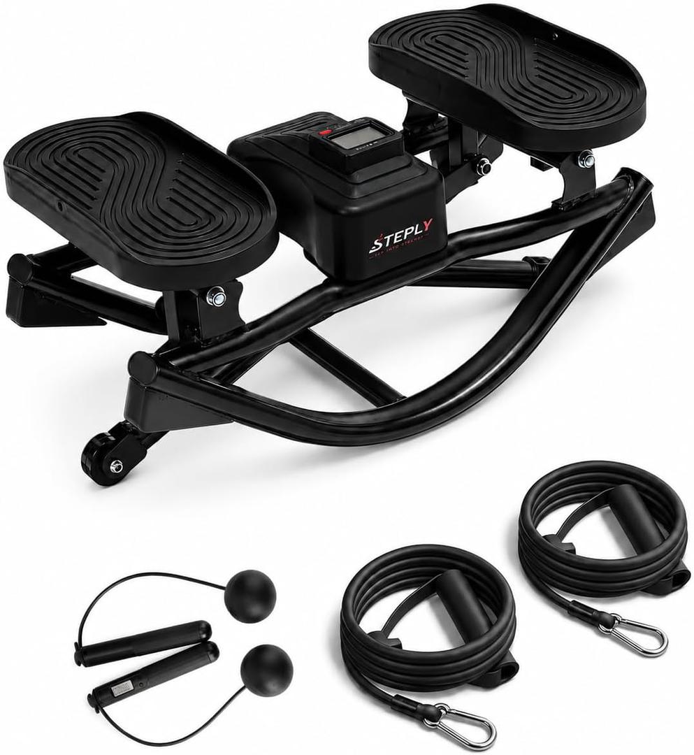 Rock Stepper - Side to Side Rocking Stepper for Exercise at Home with Resistance Bands & Cordless Jump Rope, Quiet Low-Impact Lateral Stepper Machine for Full Body Workout, Legs & Glutes