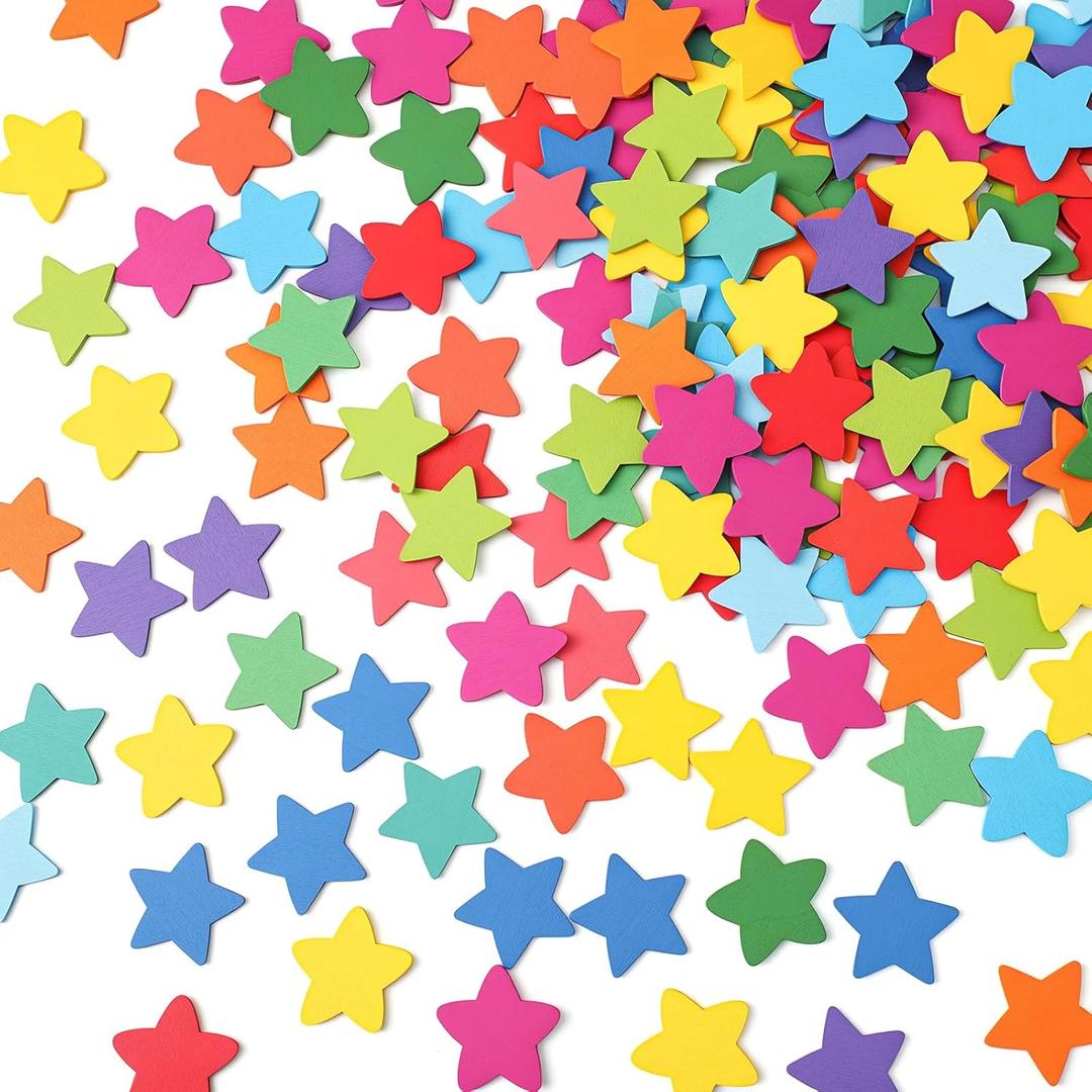 Bokon 200 Pcs Reward Jar Tokens Behavior Reward System for Kids Wooden Tokens Student Teacher School Classroom Incentive Good Behavior Potty Training Supplies(Colorful,Star)