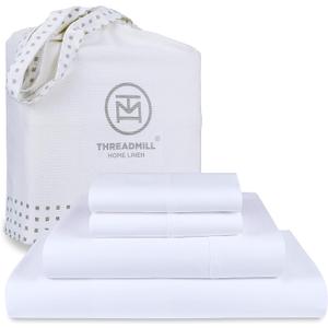 Threadmill 100% Cotton Sheets for Queen Size Bed - 600 Thread Count Queen Bed Sheets Set with 16 Deep Pocket - Sateen Weave 4-Piece Bedding Set with Cooling Effect, White (Hotel White Solid)