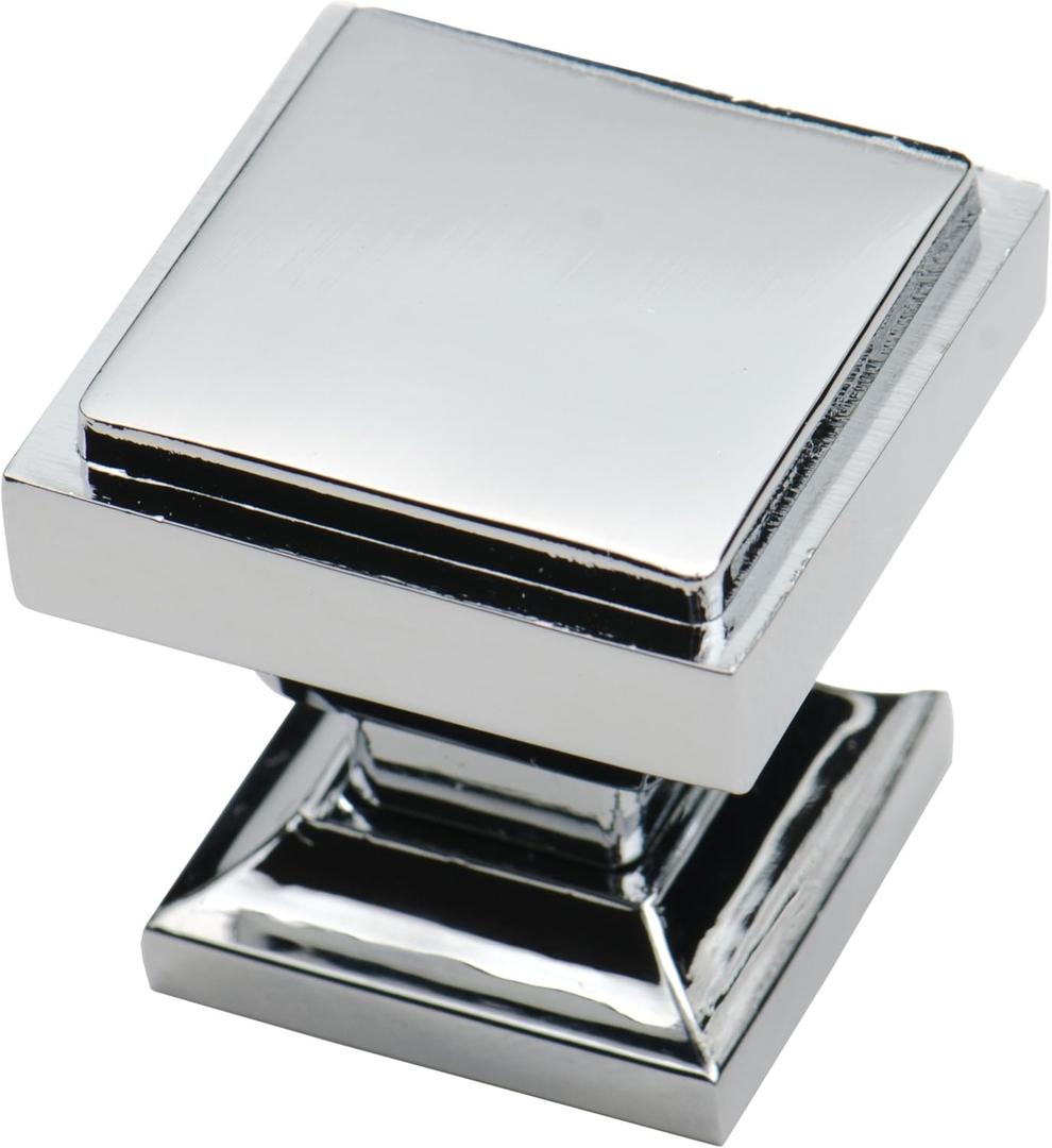 Southern Hills Polished Chrome Square Cabinet Knobs - Pack of 5 - Bathroom Vanity Knobs, Modern Dresser Knob, Kitchen Pulls, Chrome Cabinet Hardware, Cupboard Drawer Knobs SHKM002-CHR-5