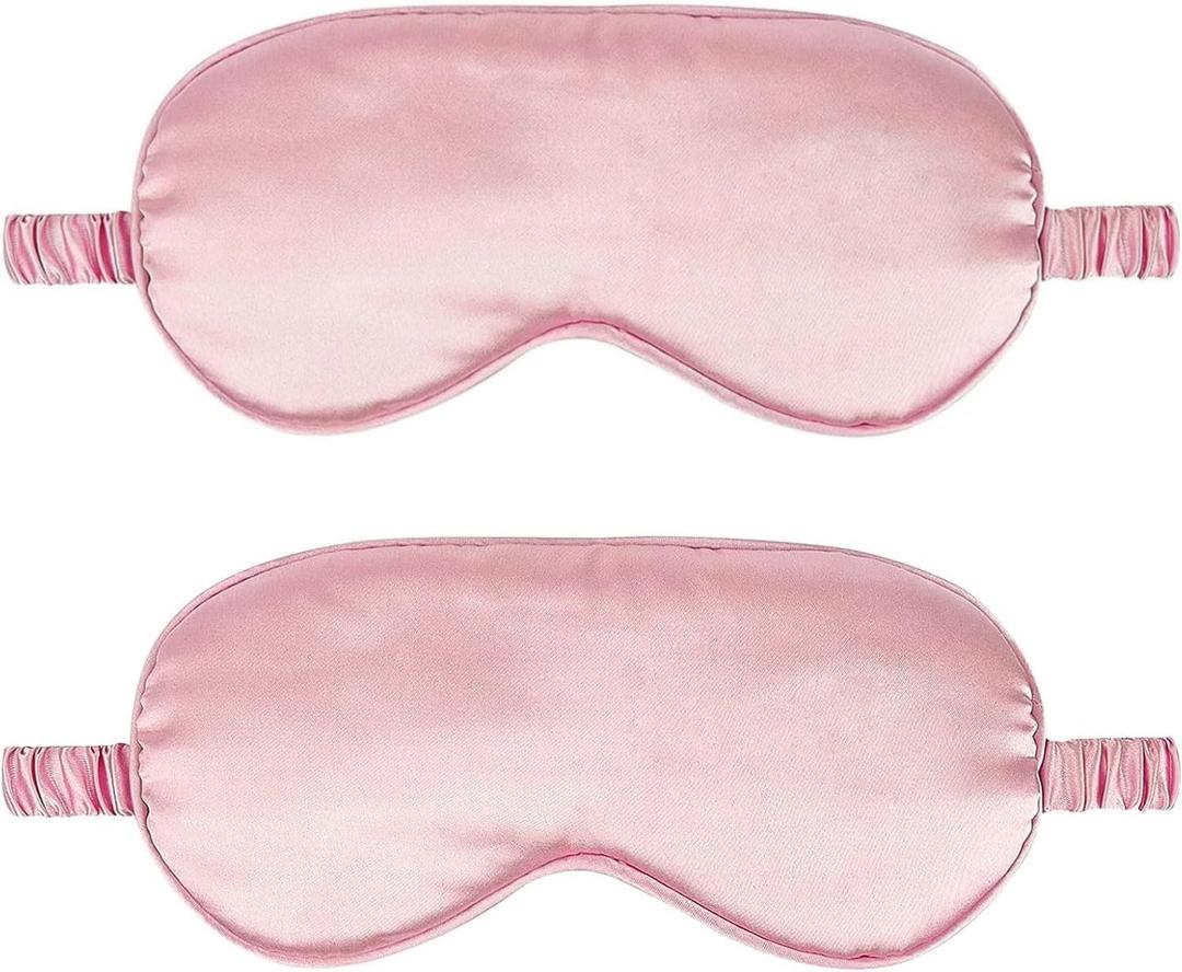 2Pack Silk Sleep Mask,IEKEODI Eye Mask for Sleeping,Elastic Blackout Eye Mask & Blindfold for Full Night's Sleep,Travel and Nap(Pink+Pink)