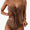 B2prity Womens Mesh Tankini Swimsuits Flowy Two Piece Bathing Suit V Neck Tie Knot Swim Top with High Waisted Bottom, Size: 2XL