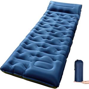 KASBAH Inflatable Camping Sleeping Pad,Thick 6 inch Ultralight Sleeping Mat with Built-in Foot Pump and Pillow,Camping Essentials for Hiking,Backpacking,Traveling, Tent (Single, Blue)