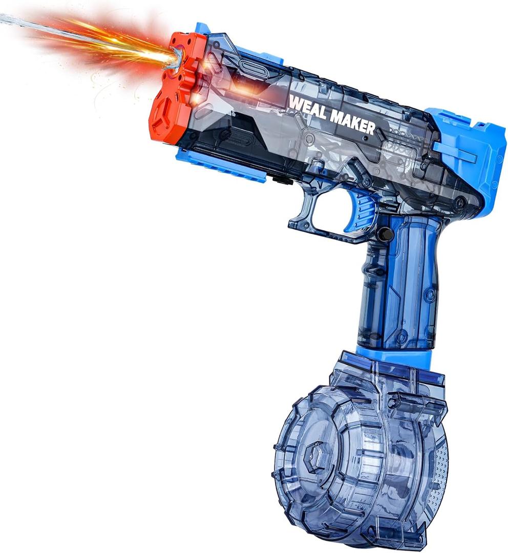 Electric Water Gun with LED Flash & USB-C Charging, Designed for Epic Aquatic Fun, Automatic Squirt Guns 25-30 FT Range, Realistic Water Pistol for Summer Outdoor Backyard Water Theme Party Toys (1P, Blue)