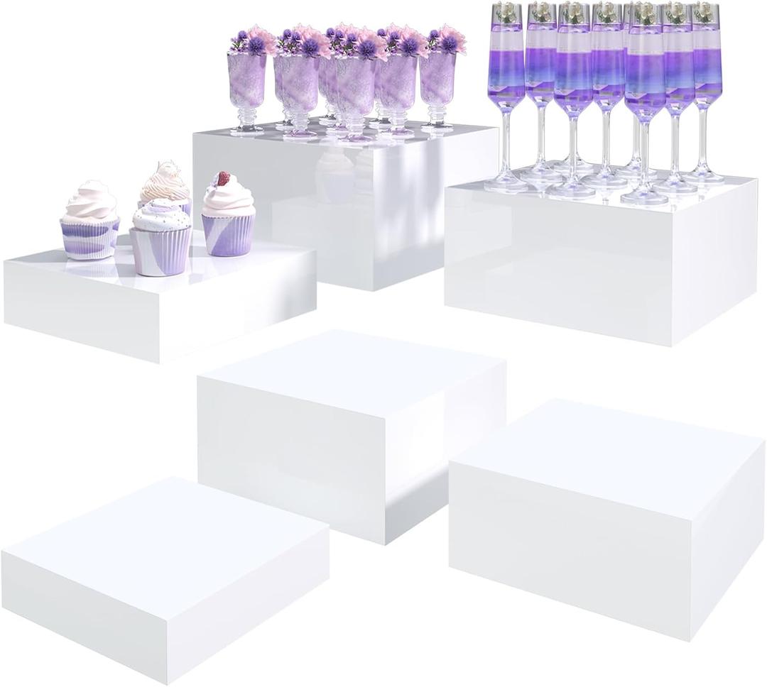 Buffet Risers, Food Display Risers for Party, White Acrylic Risers Display Stand for Buffet Table, Catering Displays for Dessert, Cube Box Nesting Riser with Hollow Bottoms (8"x9"x10" 6PCS)